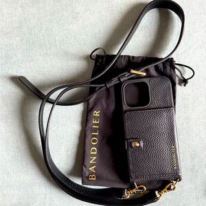 Mila Bandolier Black Leather Phone Case with Strap